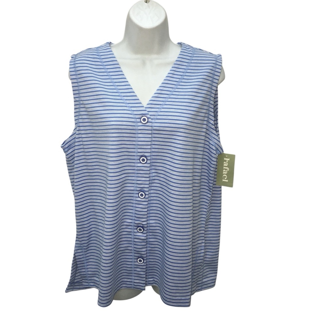 RAFAEL Striped Blue White Sleeveless Top - Women’s Large - NWT
